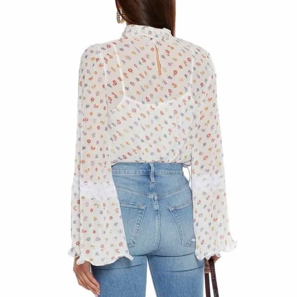 SEE BY CHLOE Bow Floral-Print Georgette Blouse Size FR 36 Small US 4 - Picture 12 of 15